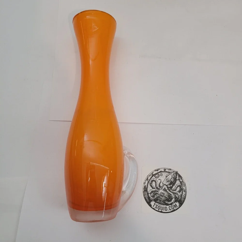 Vintage Blown Glass Pitcher Vase Orange Mid-Century Modern Cased Art Glass